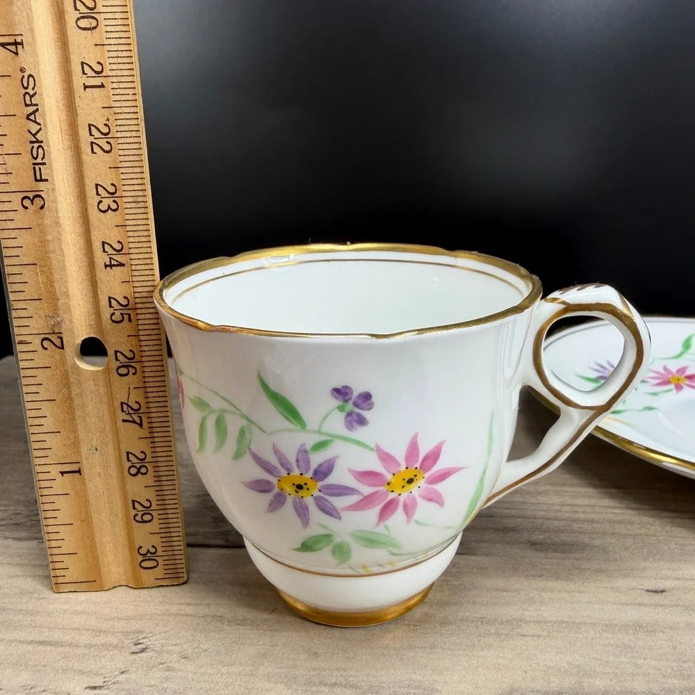 Royal Stafford‎ Bone China Teacup and Saucer Set Floral Gold Gilt England 8163H